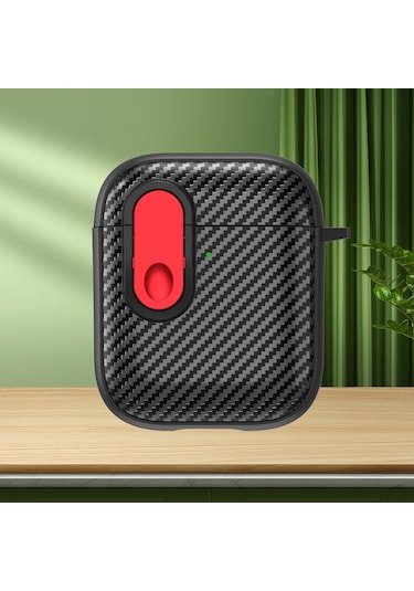 Airpods Uyumlu İçin 2/1 Karbon Fiber Doku Kablosuz Kulaklık Kılıfı Güvenlik Kilidi İle Kırmızı
