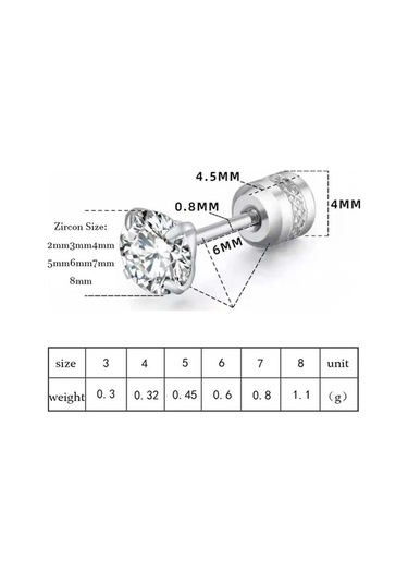 Flybuy Zirkon White-1 Vida Titanyum Size Renk Paslanmaz Pair Mm Küpe Kristal Kore Kadınlar Için Cz Color Cm-gümüş Çelik 8 4 1.50 Ve Gümüş