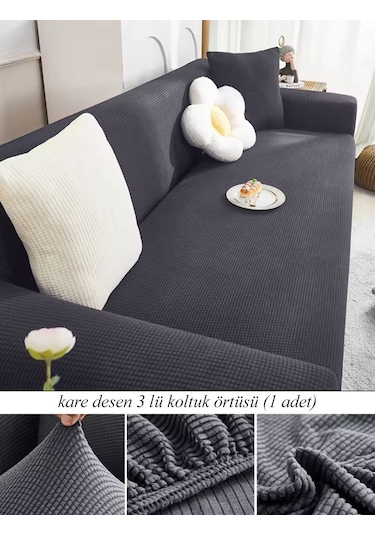 StarMall Lastkli Yikanabilir Karedesen 3 kişili Koltuk Örtüsü kanepe, çekyat Kılıfı Antrasit