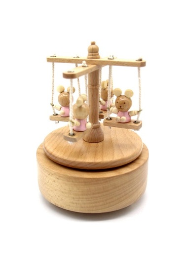 Novahub Ahşap Döner Salıncak Müzik Kutusu - Noel Şarkılı Mekanik Kurmalı Dekoratif Hediye Ahşap Rengi Ahşap Rengi