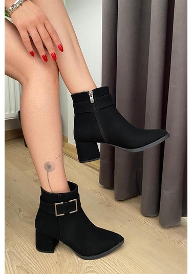 Kadın Siyah Zümrüt 6 Cm Topuklu Sivri Burun Bot Siyah