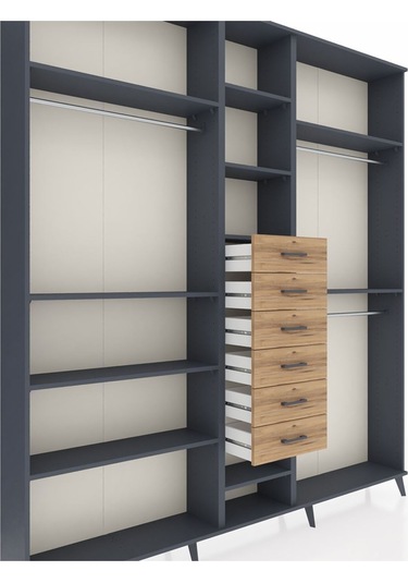 Arges Dolap 10 Raflı 6 Çekmeceli 3 Askılı 220x30x243 Antrasit-antrasit/çam Antrasıt/atlas Çam Arges Dolap 10 Raflı 6 Çekmeceli 3 Askılı 220x30x243 Antrasit-antrasit/çam Antrasıt/atlas Çam