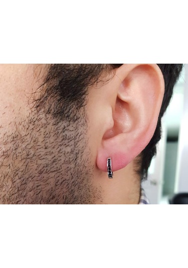 Sirius Pırlanta Siyah Pırlanta Taşlı Halka Erkek Küpesi  0801E0070