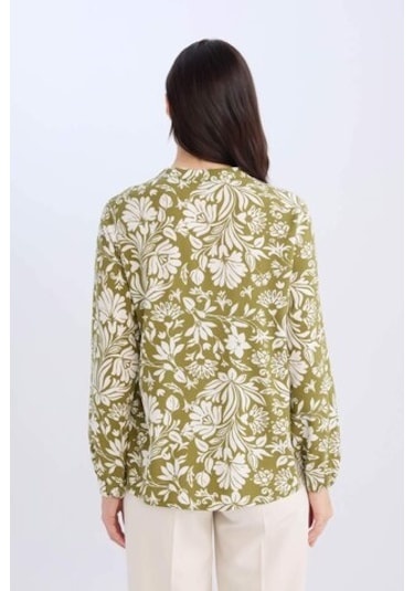 Defacto Regular Fit Bisiklet Yaka Desenli Uzun Kollu Bluz N1809az25spkh262 Haki