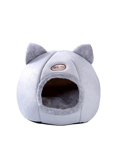 Geeroyoo Kedi Köşesi Kışlık Sıcak Kapalı Desenli Yumuşak Tüy Dolu 35 Cm 12 Kg'a Kadar Uygun Gri Renkli Ev