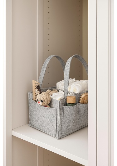 Yunusoğlu Home Gri Keçe Anne Bebek Bakım Çantası Krem Yenidoğan İçin Organizer Düzenleyici Gri