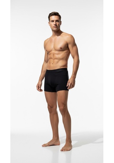 Erkek 6 Lı Boxer Seti Siyah Renk Esnek Bel Lastikli Modal Siyah