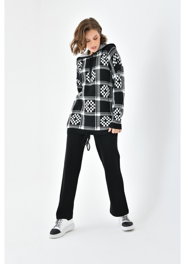 Ftz Women Kadın Dama Desenli İkili Takım Siyah 20604-siyah Siyah