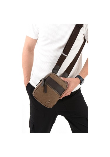 Kanvas Kumaş Telefon Çantası Erkek Postacı Çanta 20 12 Cm Çapraz Askılı Omuz Çantası Mega Çanta Vizon