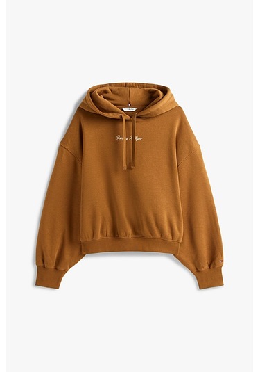 Kadın Rahat Kalıp Düşük Omuzlu Kapüşonlu Sweatshirt - Tarçın Highland Khaki