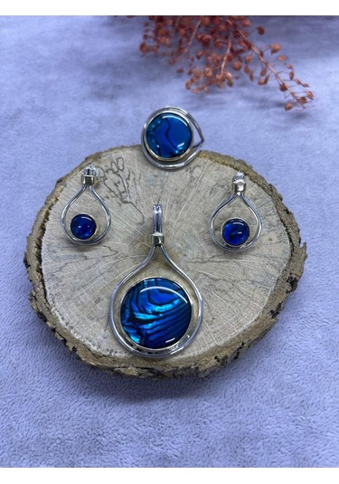 Nsa Gümüş Okyanus Sedefi Taşlı 925 Ayar Doğal Taş El İşi Gümüş Set