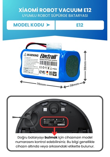 Xiaomi Robot Vacuum E12 Uyumlu Batarya 2600mah Pil