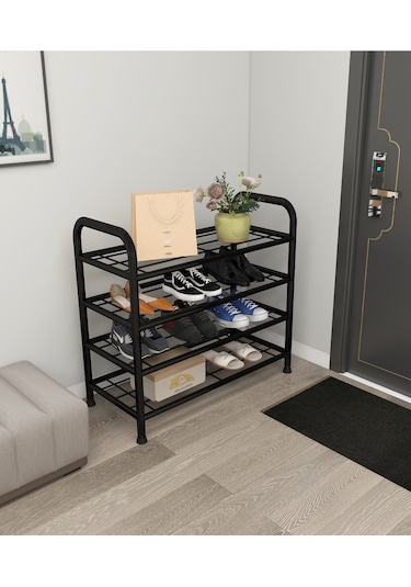 Metallica Concept Çağla 4 Katlı Metal Düzenleyici Çok Amaçli Raf Ayakkabılık Siyah