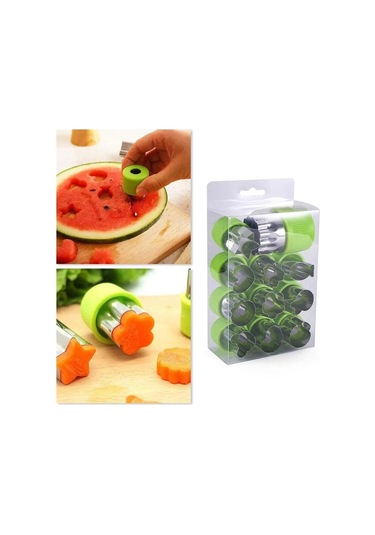 Yeşil 12 Adet/takım Sebze Meyve Kesici Paslanmaz Çelik Çiçekler Karikatür Şekli Kalıp Kek Bisküvi Kesme Kalıp Mutfak Kurabiye Kesici