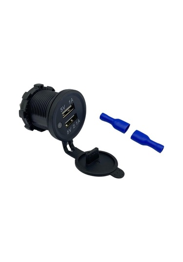12v-24v Telefon Şarj Cihazı Usb X 2 1a/2.1a Mavi Işıklı 28 Mm