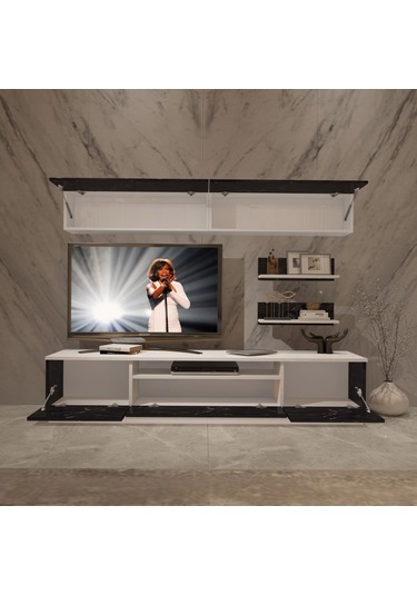 Decoraktiv Trendstyle 5 Slm Tv Ünitesi Tv Sehpası Beyaz - Siyah Mermer
