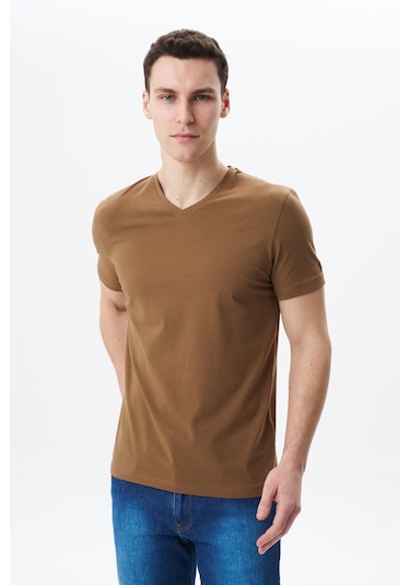 AR-MA Arma Erkek Regular Fit Basic Süprem V Yaka Tişört Y29364453102 Kahverengi