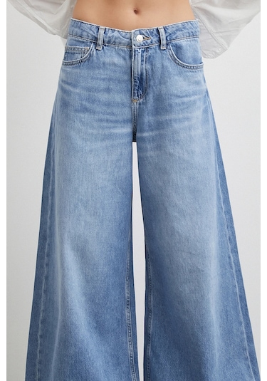 Yüksek Bel Wide Leg Jean Mavi Mavi