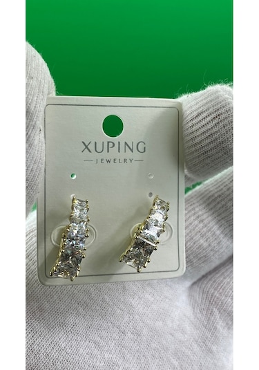 Xuping 14k Kuyumcu Model Zirkon Taşlı Kadın Küpe Altın