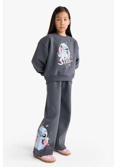 Defacto Kız Çocuk Disney Lilo & Stitch 2li Takım Sweatshirt Eşofman Altı G1020a825wnar31 Antrasit