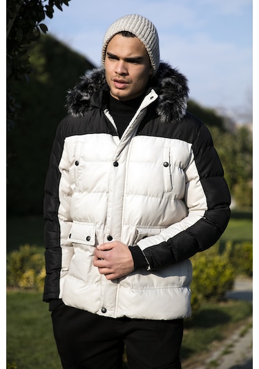 Buratti Slim Fit Çıkarılabilir Suni Tüylü Kapüşonlu Şişme Erkek Mont 5760076 Taş-Siyah Buratti Slim Fit Çıkarılabilir Suni Tüylü Kapüşonlu Şişme Erkek Mont 5760076 Taş-Siyah