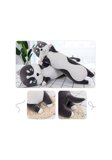 Novahub Sevimli Köpek Şekilli Pamuk Yastık - Siyah/beyaz, 70/90/110cm, Dekoratif Ve Rahat Uyku Arkadaşı Siyah - Beyaz