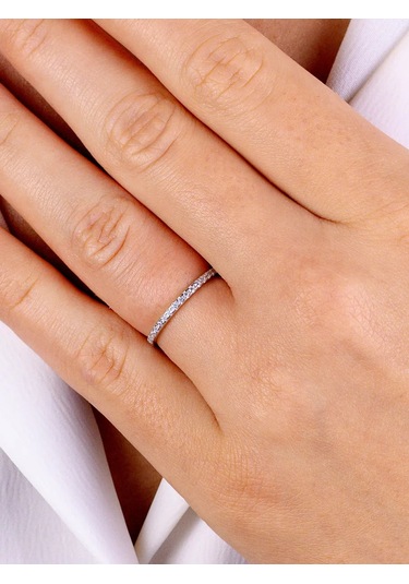 Torgovyj Dom Uvelir Holding İnce Gümüş Yollu Yüzük, Zirkon Taşlı, Parlak 348630720 Gümüş