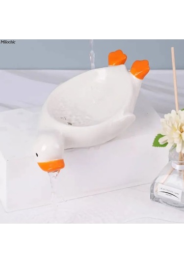 Besthome1 Küçük Ördek Seramik Sabun Tutucu, Su Çıkarma, Beyaz, Dayanıklı Banyo Aksesuarı Beyaz