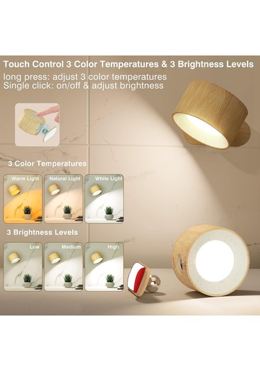 Ranyeek Usb Şarjlı Led Duvar Lambası, Dokunmatik Ve Uzaktan Kumanda, 3 Renk Tonu, 3 Aydınlatma Seviyesi, Manyetik Ve 360 Dönebilen, Kurulum Gerektirmeyen Gece Lambası Diğer