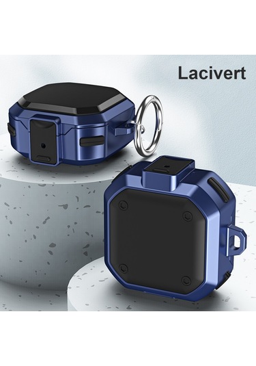 Microsonic Samsung Galaxy Buds 2 Pro Kılıf Darbeye Dayanıklı Sert Koruyucu + Askılık Lacivert