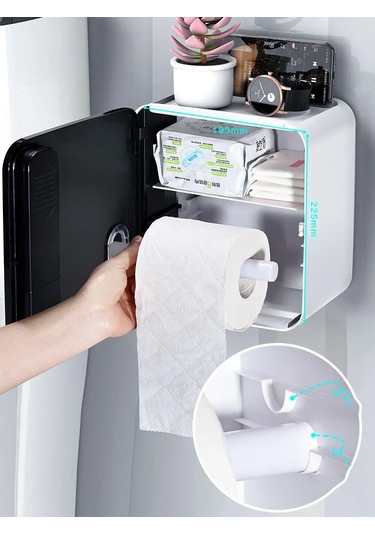 Akıllı Doku Kutusu Depolama Raf Tuvalet Kağıdı Tuvalet Kağıt Altın - Siyah