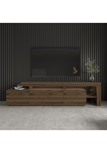 Beliz Modern LED Işıklı 3 Kapaklı, Raflı TV Sehpası – 192 cm