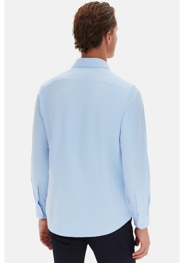 D'S Damat Ds Damat Slim Fit Açık Mavi Italyan Yaka Armürlü Uzun Kollu Kolay Ütülenebilir Nefes Alan Dört Mevsi 2HF02ORT3185 Açık Mavi