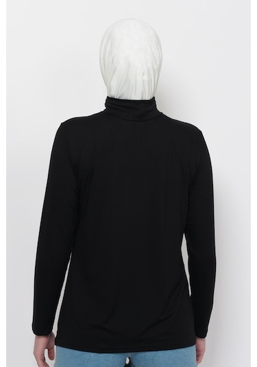 Uzun Kollu Boğazlı Body Siyah Çok Renkli