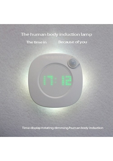 Goldenqian Ev Oturma Odası Dekor Sensör Led Duvar Saati Dijital Zaman Gece Lambası U2fgtv Beyaz