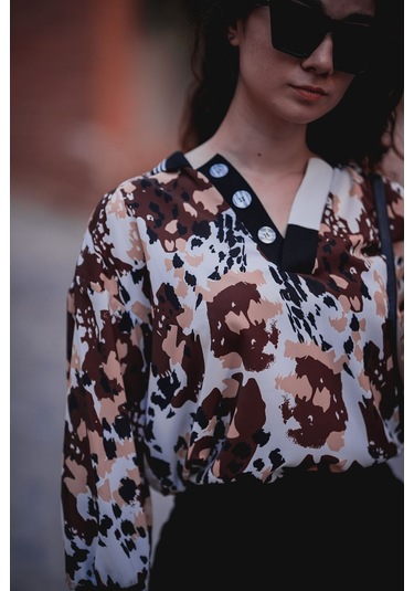 Kadın Leopar Desenli Bluz Frn1106 Kırmızı1