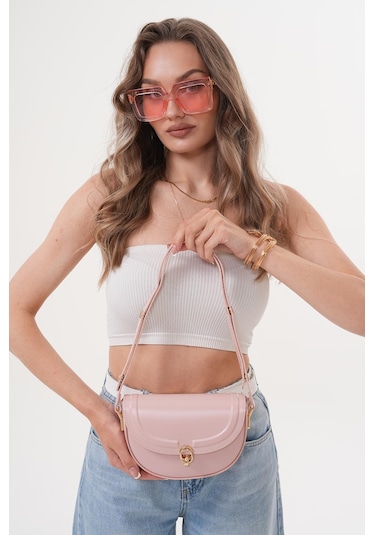 Acı Kahverengi Suni Deri Ayarlanabilir Askılı El ,kol Ve Omuz Çantası Açık Pembe