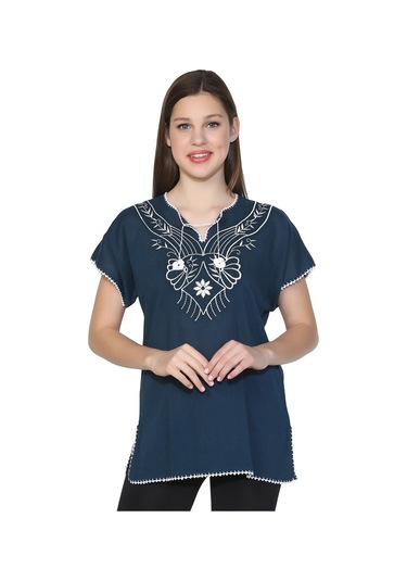 Kısa Kol Şile Bezi Naz Bluz Petrol Ptrl Petrol