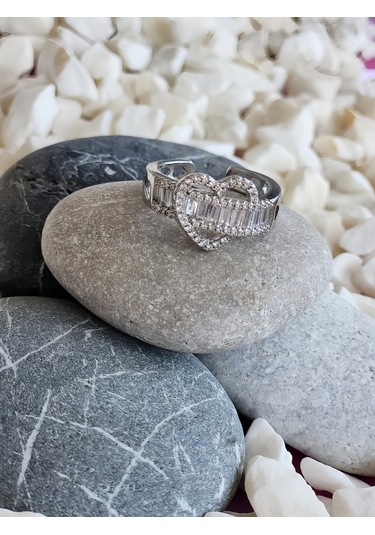 Eva Takı Store Kalp Figürlü Yarım Tur Formlu Ayarlanabilir Silver Renk Çelik Yüzük Silver