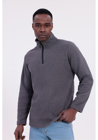 Freemen Erkek Fit Dik Yaka Yarım Fermuarlı Sweatshirt Polar Mor