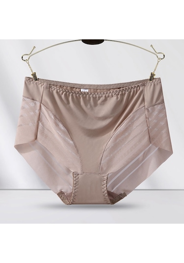 Tcherchi Büyük Beden Yüksek Bel Dantelli Nefes Alabilen Kadın İç Çamaşırı Açık Kahverengi