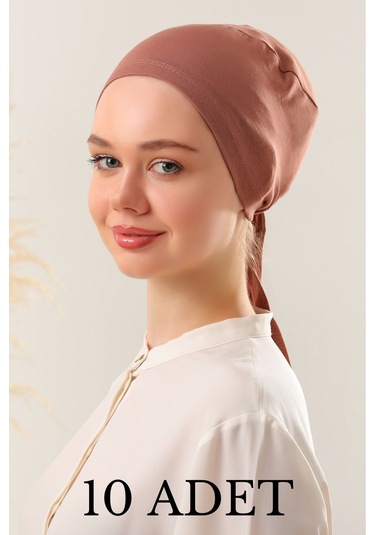 Kadın Tesettür Dikişli Set Bone Tarçın 10 Adet Bağlamalı Penye Bone Tarçın