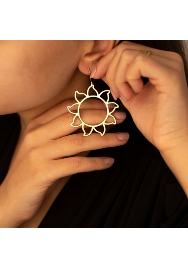 Dkmn Gümüş Güneş Sembolü Gümüş Küpe, 925 Ayar Kadın Gümüş Küpe