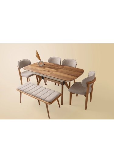 Bolvadin Masa, Umay Sandalye, Dekor Bench, Valencia, 130x80 Ceviz