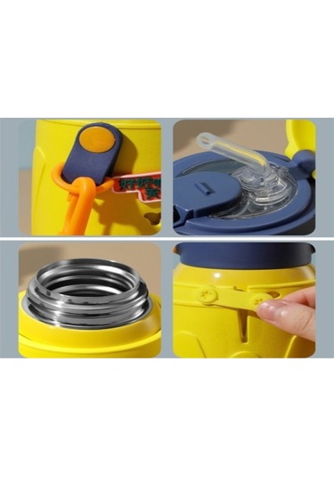 Hangfox 304 Çelik Çocuk Termos Bardak 500ml 3 Kapağı 6 Saat Isı Saklama Anti-düşme Kılıflı Renkli Yeşil