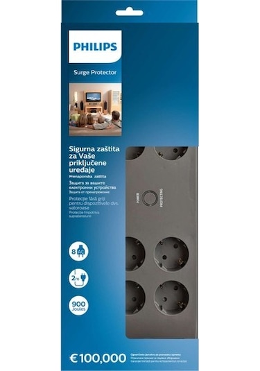 Philips Spn3180a/62 Akım Korumalı Priz 8'li 900j Çocuk Güvenliği Çıkışı 2 M
