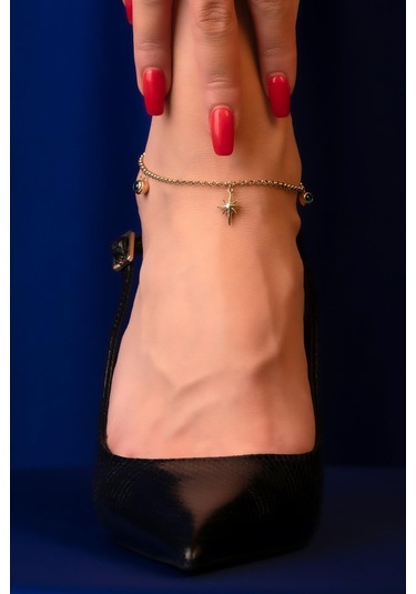 14 Ayar Altın Nazarlık Ve Kuzey Yıldızı Halhal Hal0010 Beyaz