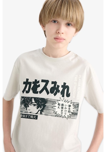 Defacto Erkek Çocuk Bisiklet Yaka Baskılı Kısa Kollu Tişört E0188a825hsgr477 Gri