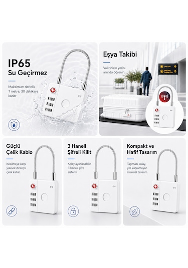 Hbb-k Hi Kilit Apple Android Uyumlu Akıllı Valiz Kilidi Beyaz