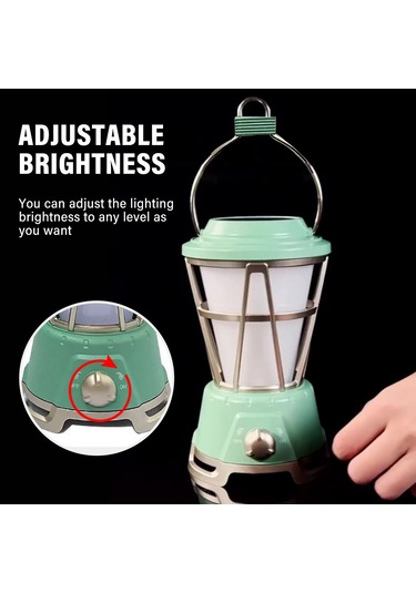 Mufunye Yeşil Aküli Güneş Enerjili Kamp Feneri, Usb Şarjlı, Acil Işık, Çadır Işığı, Manzaralı Ateş Efekti, Taşınabilir Çok Renkli